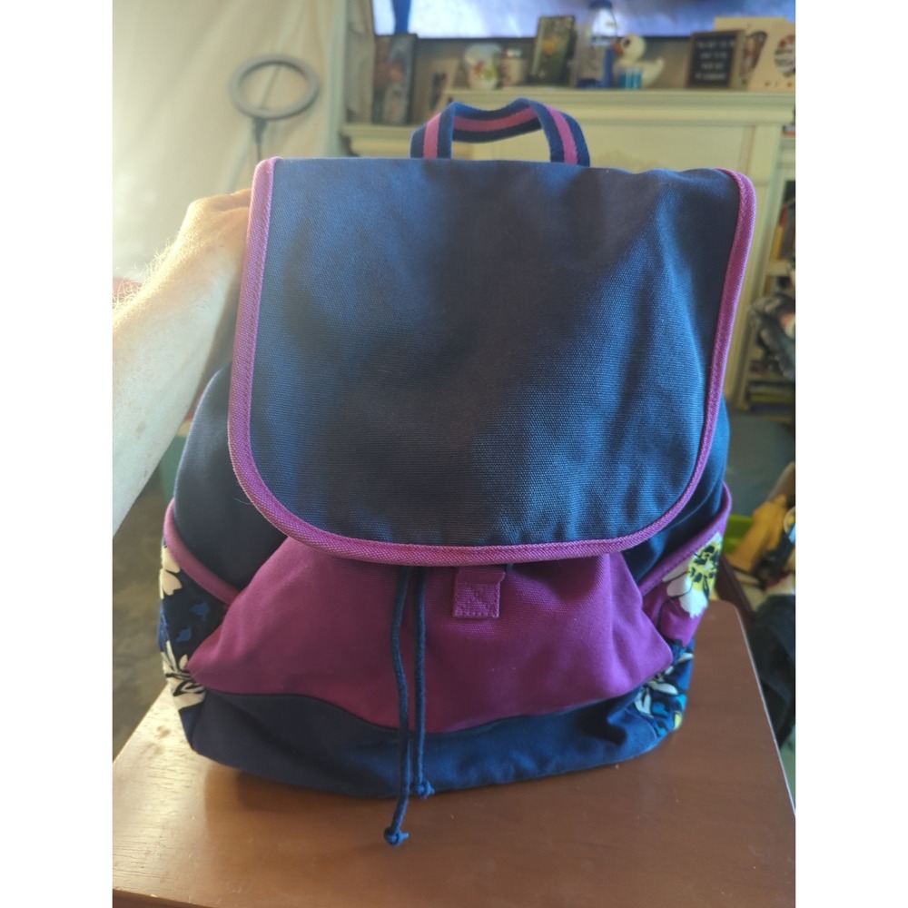 VERA BRADLEY Large Canvas Campus Backpack African Violet Blue Purple Floral